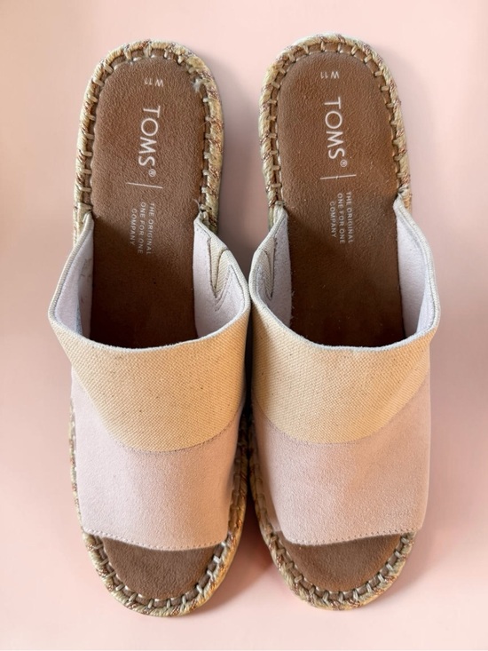 Toms Shoes - TOMS Pink & Beige Espadrille Wedge Slides